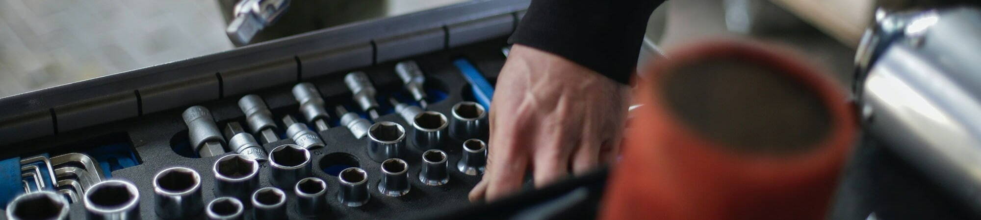 Close up of toolbox with sockets in